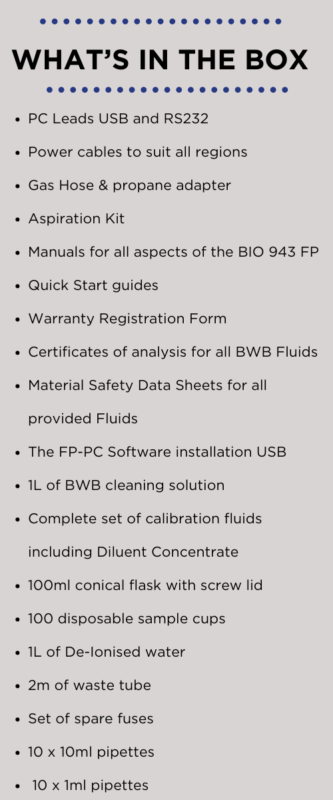 whats in the box 333x800 - BWB BIO 943 Flame Photometer